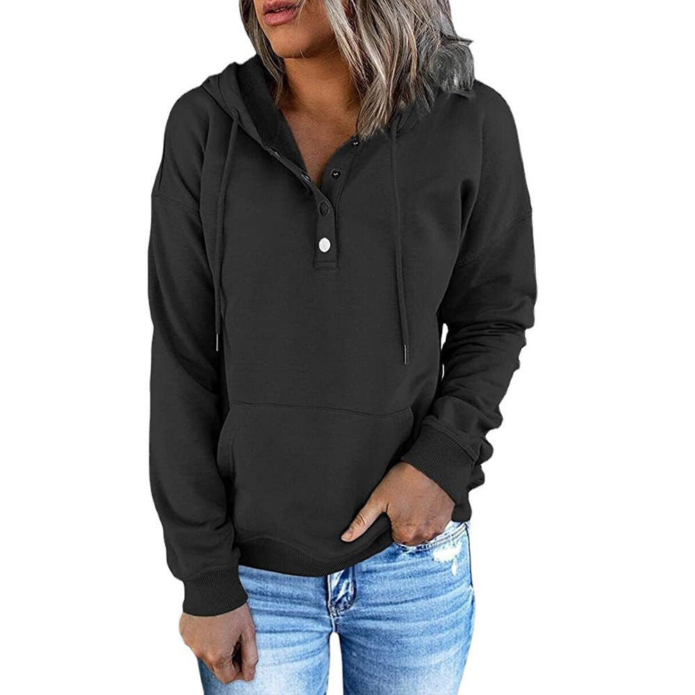 Damen lässiger Hoodie mit Knopfleiste und Kängurutasche Stalluxe