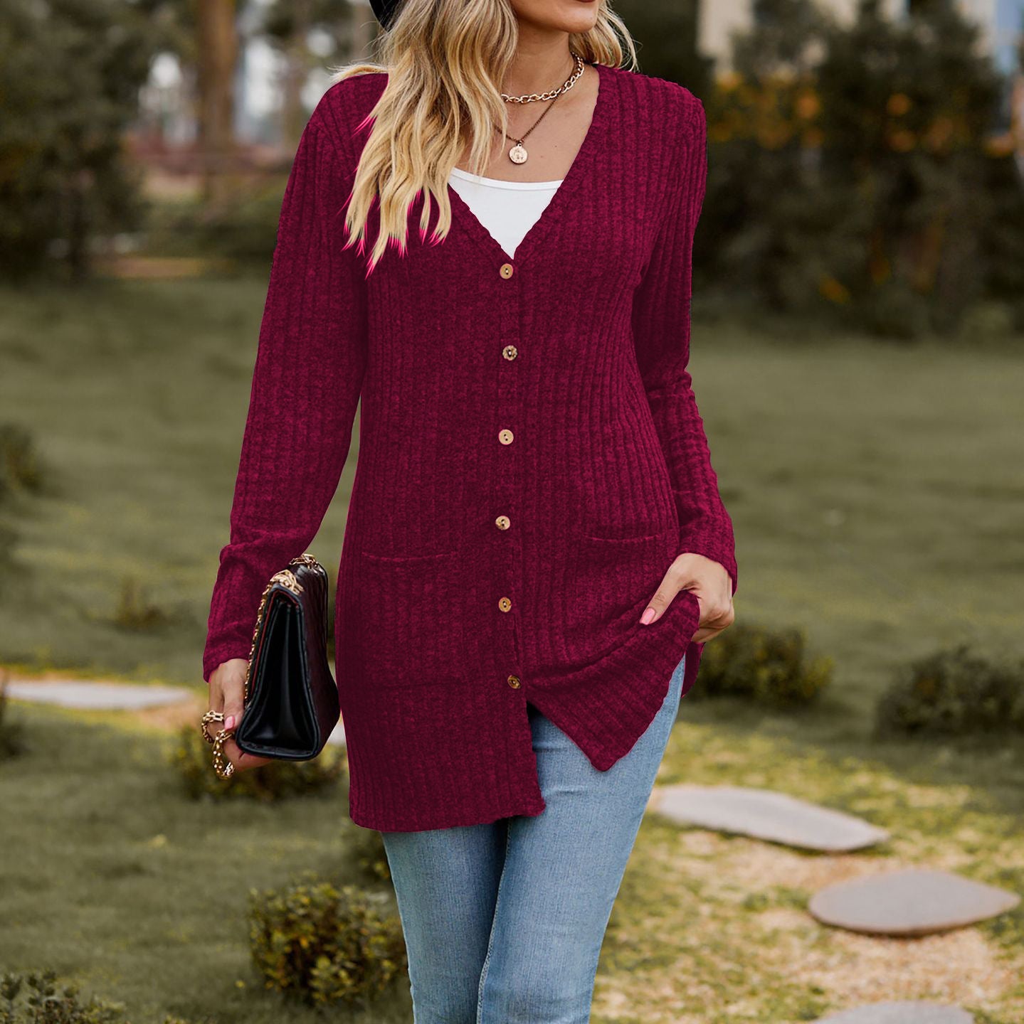 Damen Longcardigan mit strukturierter Oberfläche und praktischen Taschen Stalluxe