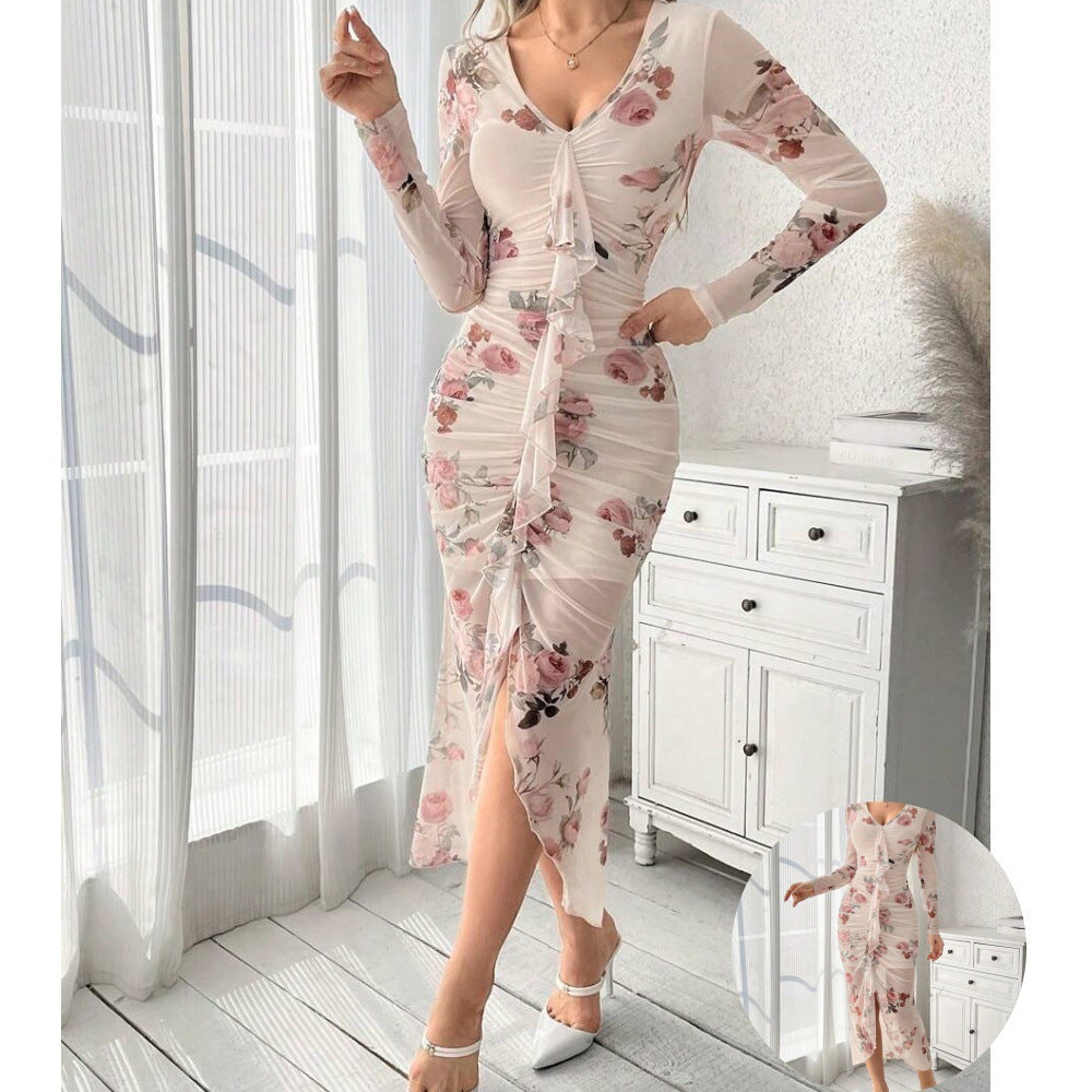 Damen Kleid mit Raffung und Blumenmuster Stalluxe