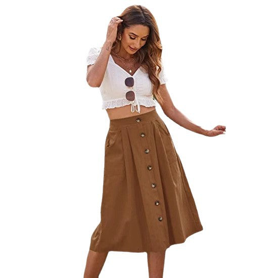 Damen Midi-Rock mit Knopfleiste und praktischen Taschen Stalluxe