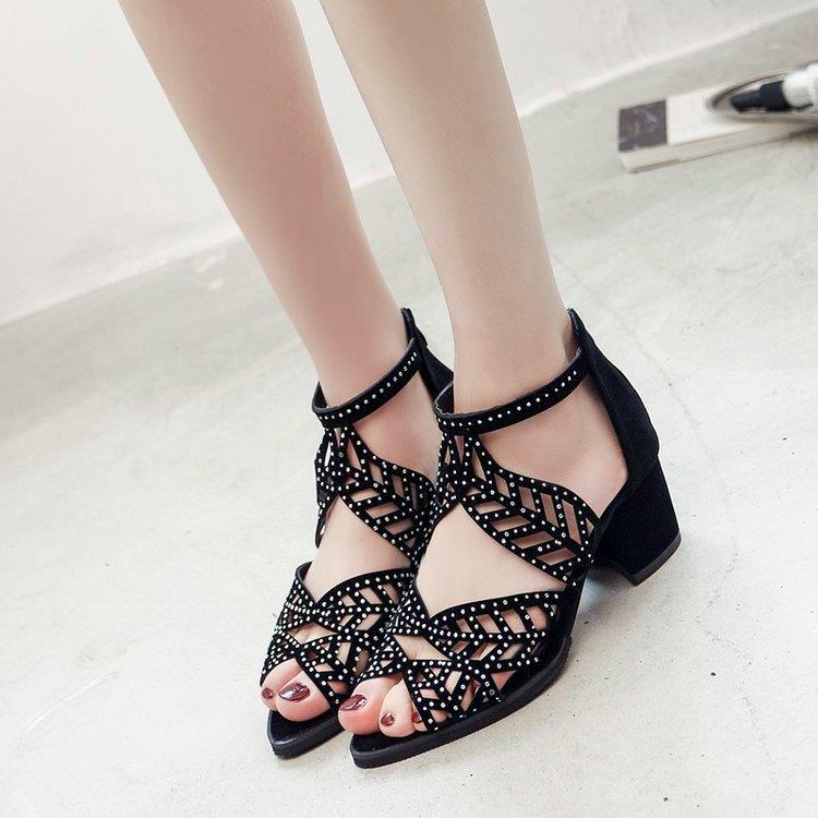 Damen Glamouröse Strass-Sandalen mit Blockabsatz Stalluxe