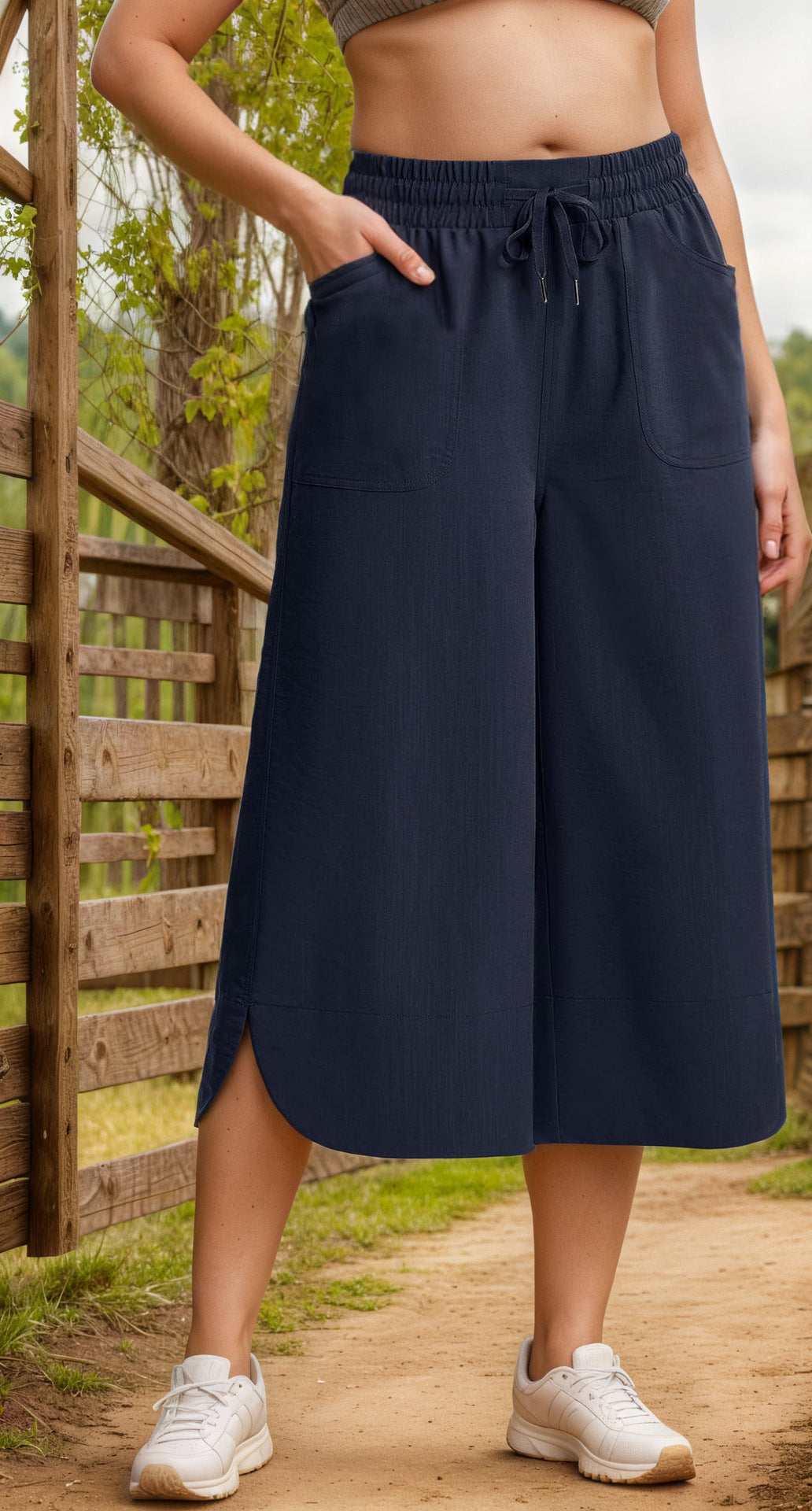 Women's Drawstring Culotte Pants Stalluxe