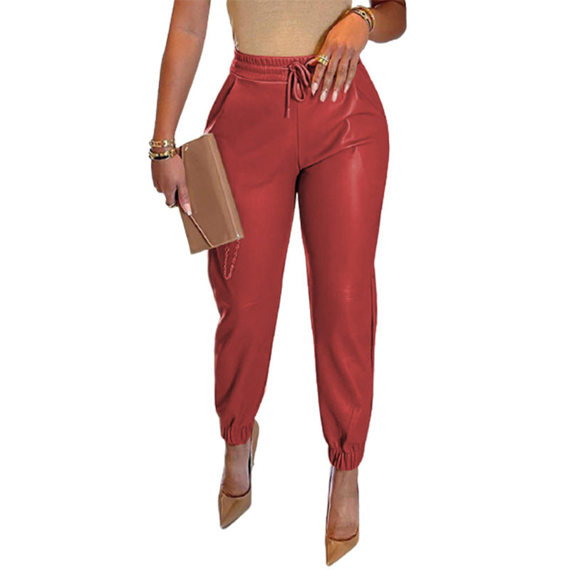 Damen Elegante und bequeme Lederlook-Jogginghose Stalluxe