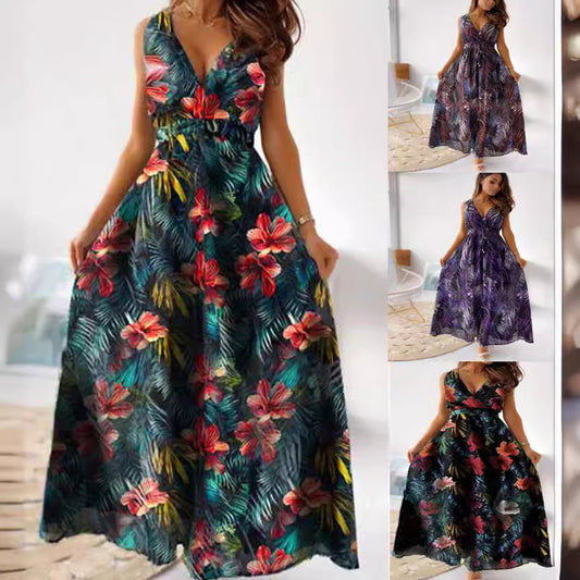 Damen Maxi-Kleid mit floralem Muster und elastischem Taillenband Stalluxe