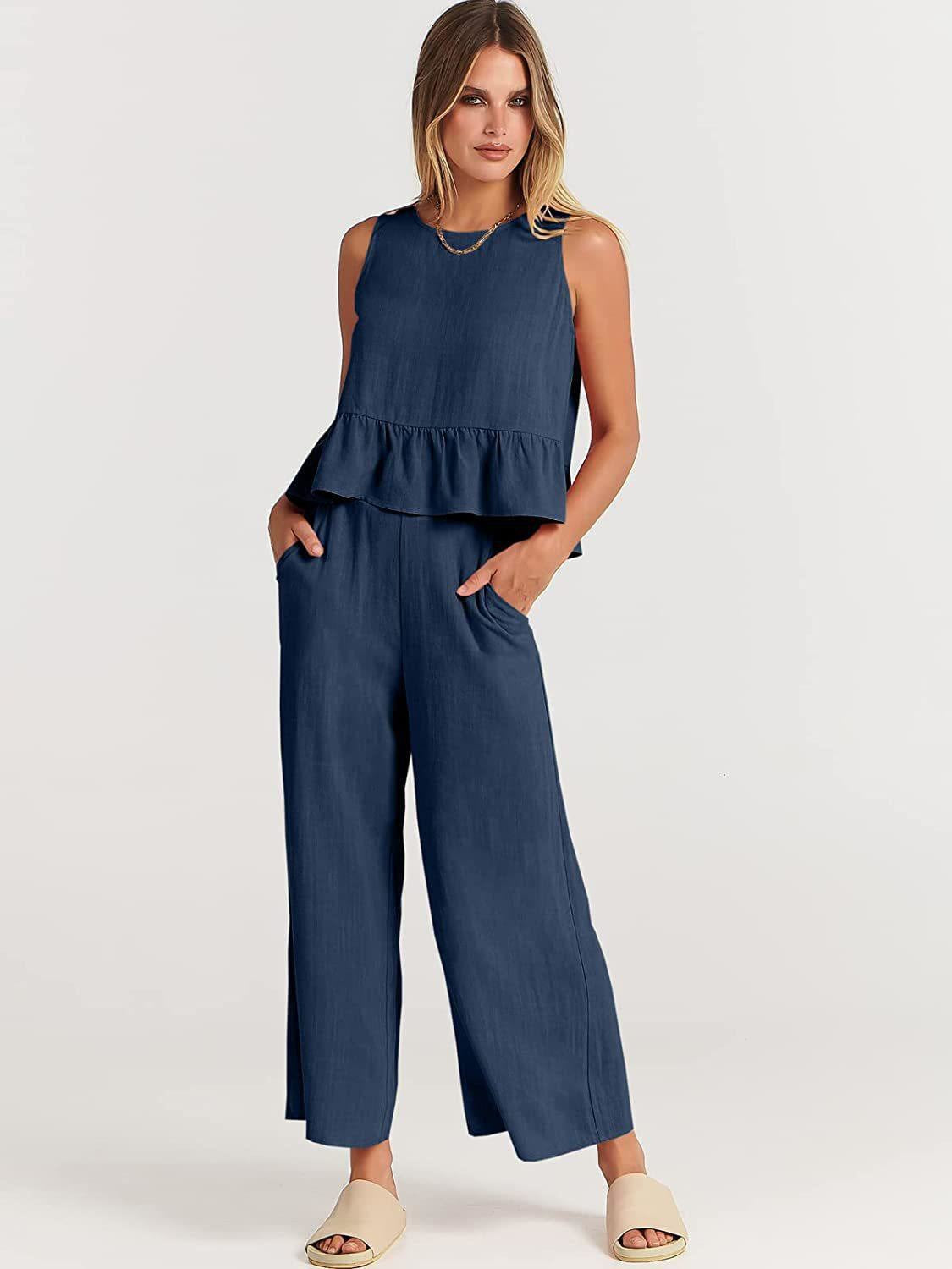 Damen Set mit lässigem Rüschendesign und weiten Hosen Stalluxe