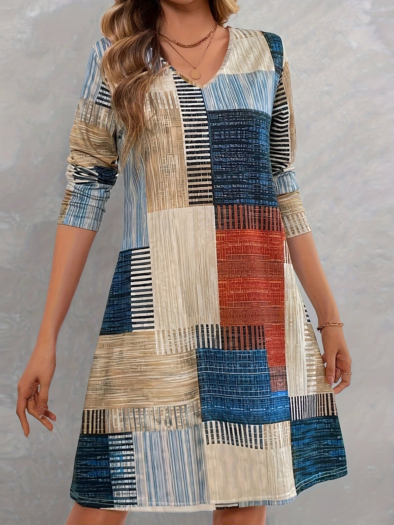 Damen Freizeitkleid mit grafischem Muster und lockerem Schnitt Stalluxe