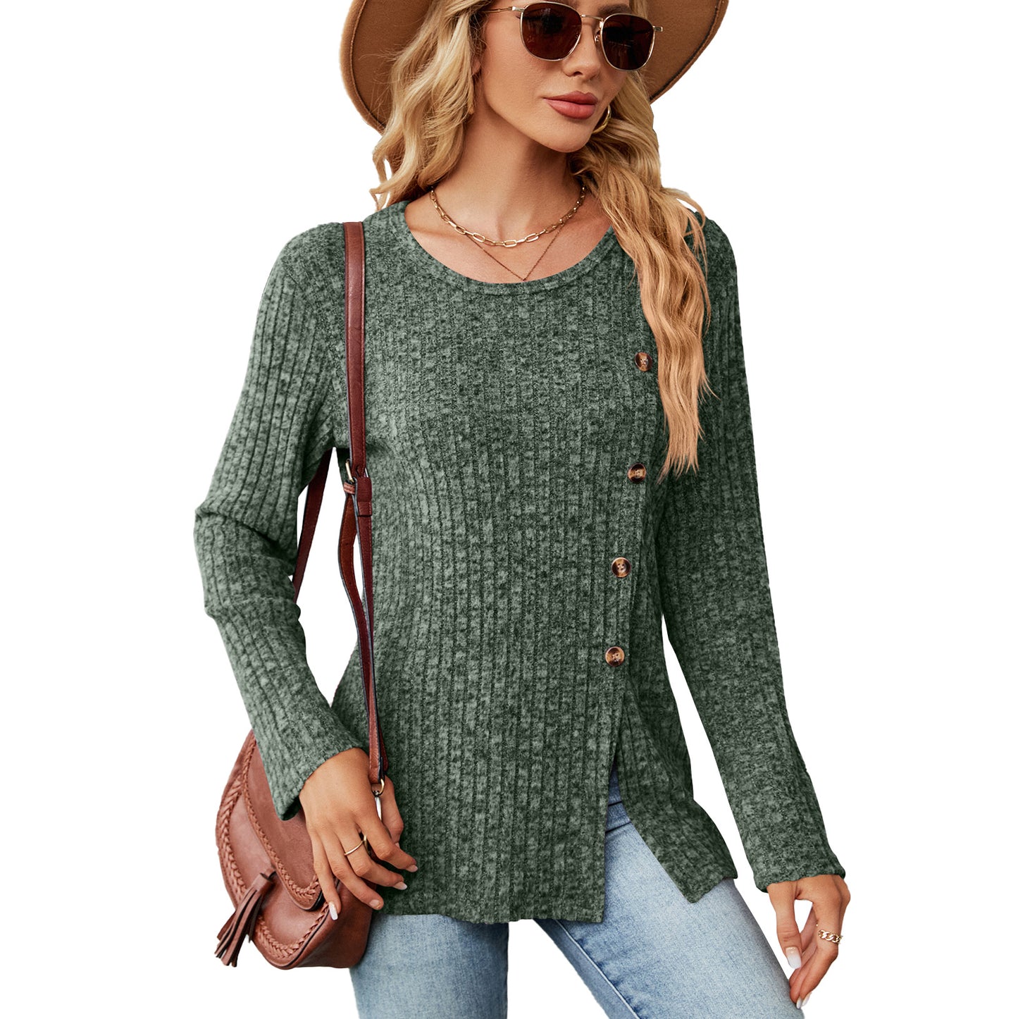 Damen legere Strickbluse mit knoopbarem Design und seitlichem Schlitz Stalluxe