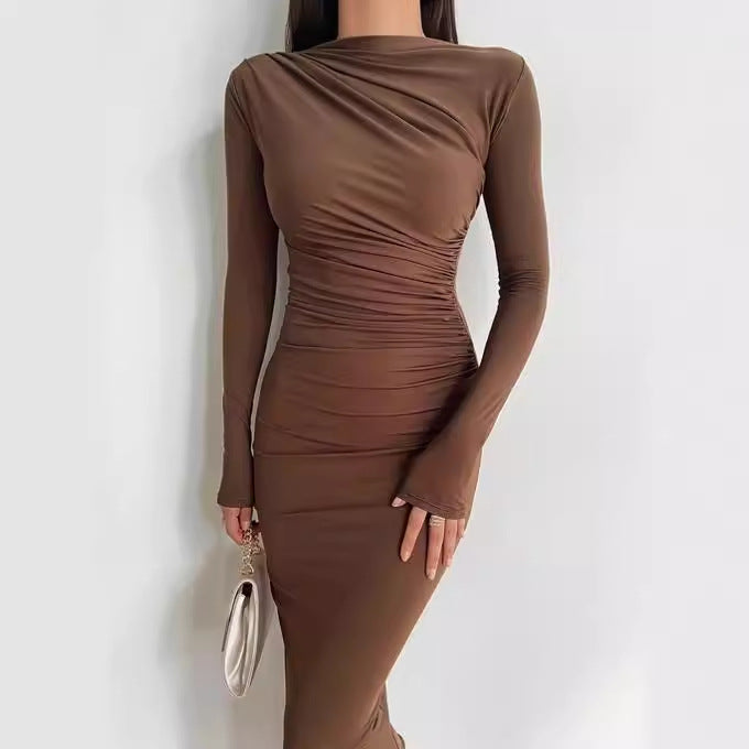 Damen Elegantes und figurbetontes Langarmkleid mit Raffungen Stalluxe