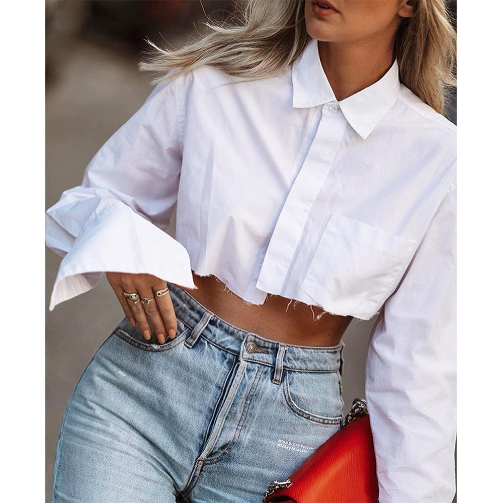 Damen cropped Hemd mit weitem Arm Stalluxe