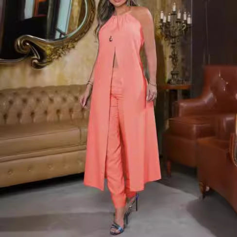 Damen eleganter Zweiteiler mit tailliertem Longcardigan und schmalen Pants Stalluxe