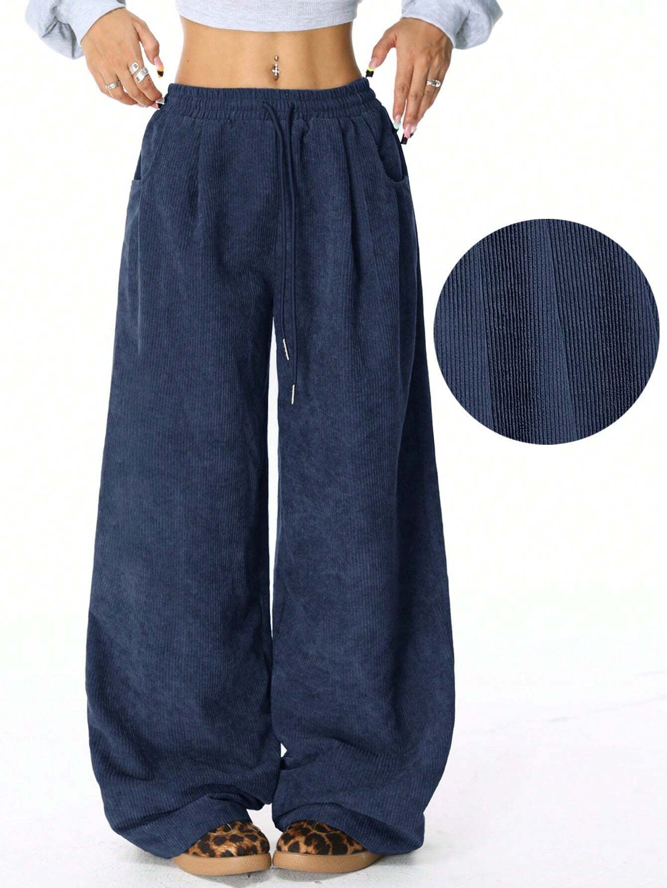Damen Weite Freizeithose aus Rippmaterial mit elastischem Bund und praktischen Taschen Stalluxe