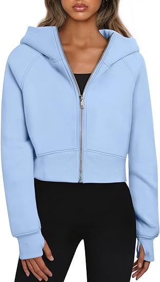 Damen Cropped Sweatjacke mit Reißverschluss und Kapuze Stalluxe