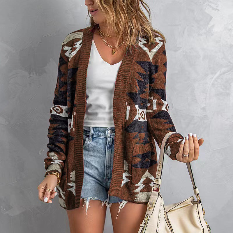 Damen Lange Strickjacke mit einzigartigem Muster Stalluxe