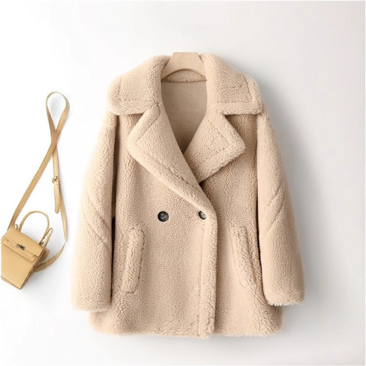 Damen kuscheliger Teddycoat mit doppelter Knopfleiste und Taschen Stalluxe