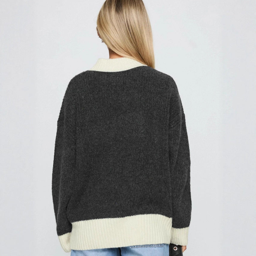 Damen Oversized Strickpullover mit hochabschließendem Kragen Stalluxe