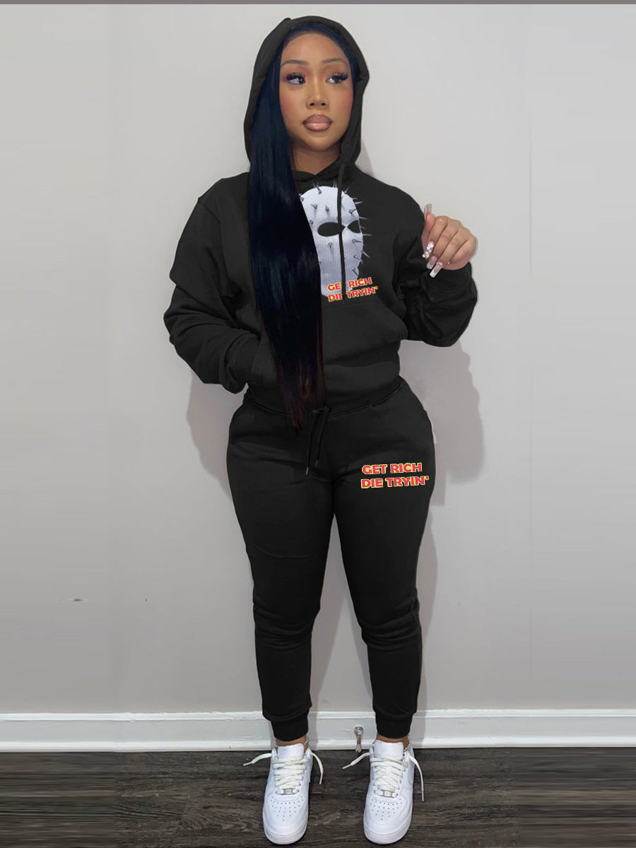 Damen Hoodie und Jogginghose Set mit künstlerischem Grafikdruck Stalluxe