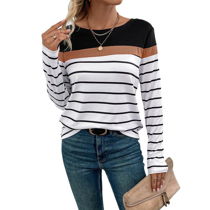 Damen gestreiftes Langarmshirt mit modischem Schnitt und elegantem Rundhalsausschnitt Stalluxe
