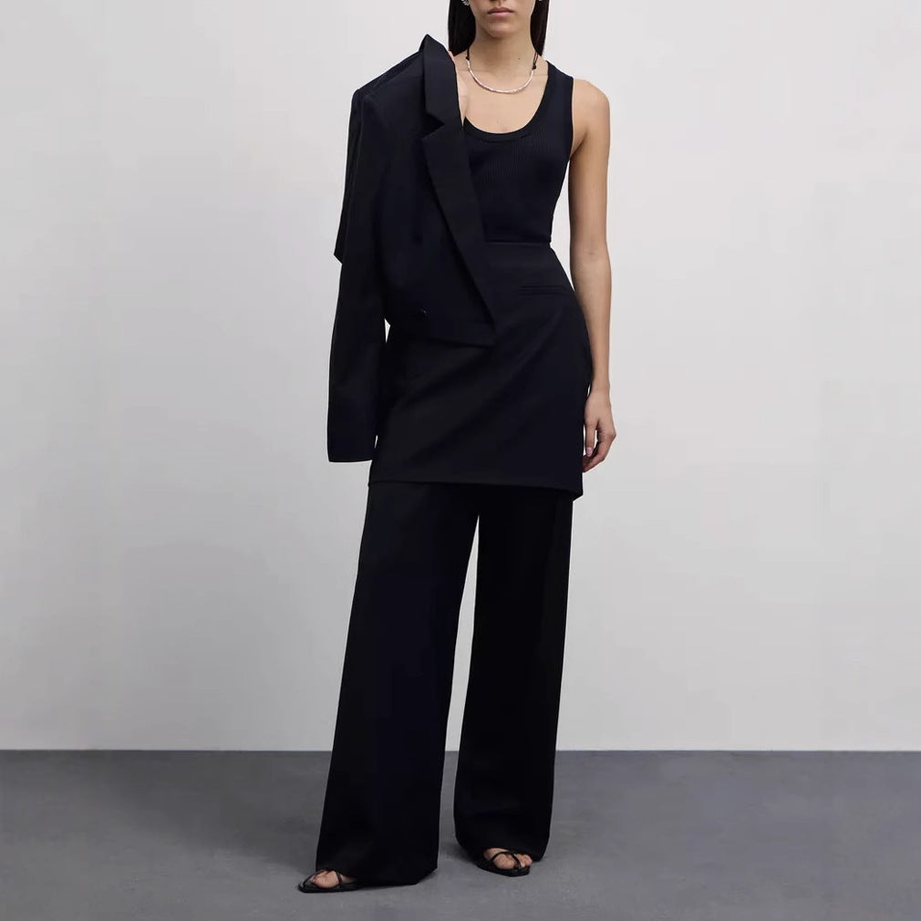 Damen modernes Blazer-Hosen-Set mit cropped Schnitt und weitem Bein Stalluxe