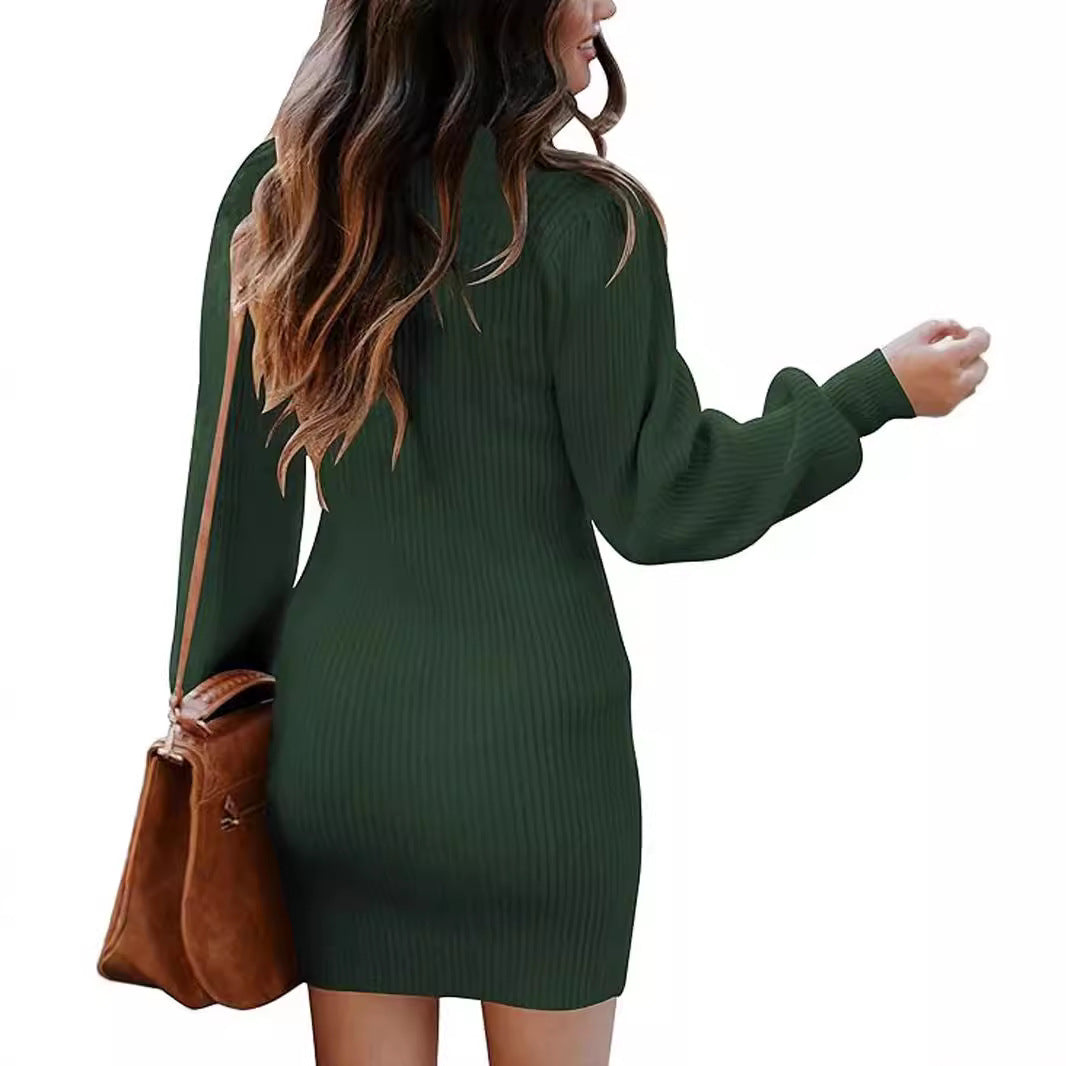 Damen elegantes Strickkleid mit hohen Ärmeln und strukturiertem Design Stalluxe