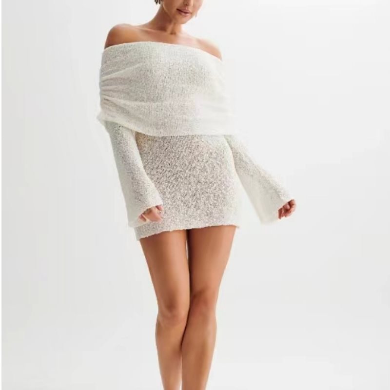 Damen Schulterfreies Minikleid mit glitzerndem Effekt und Übergröße Stalluxe