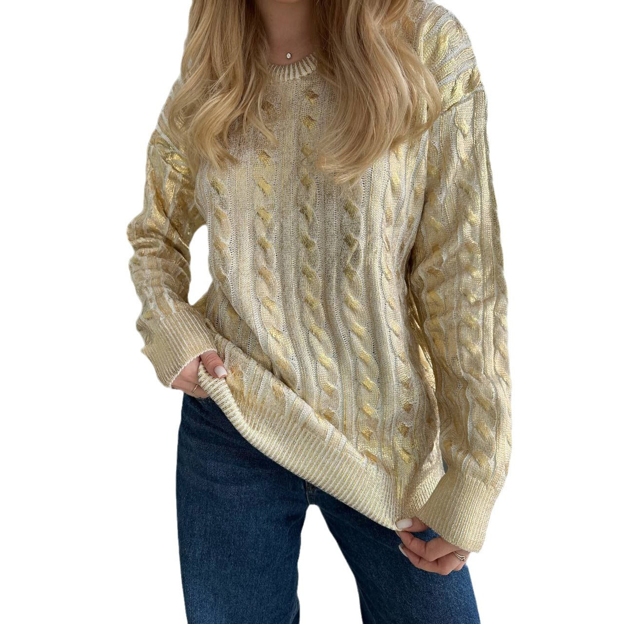 Damen Grobstrickpullover mit detailliertem Zopfmuster und oversized Schnitt Stalluxe