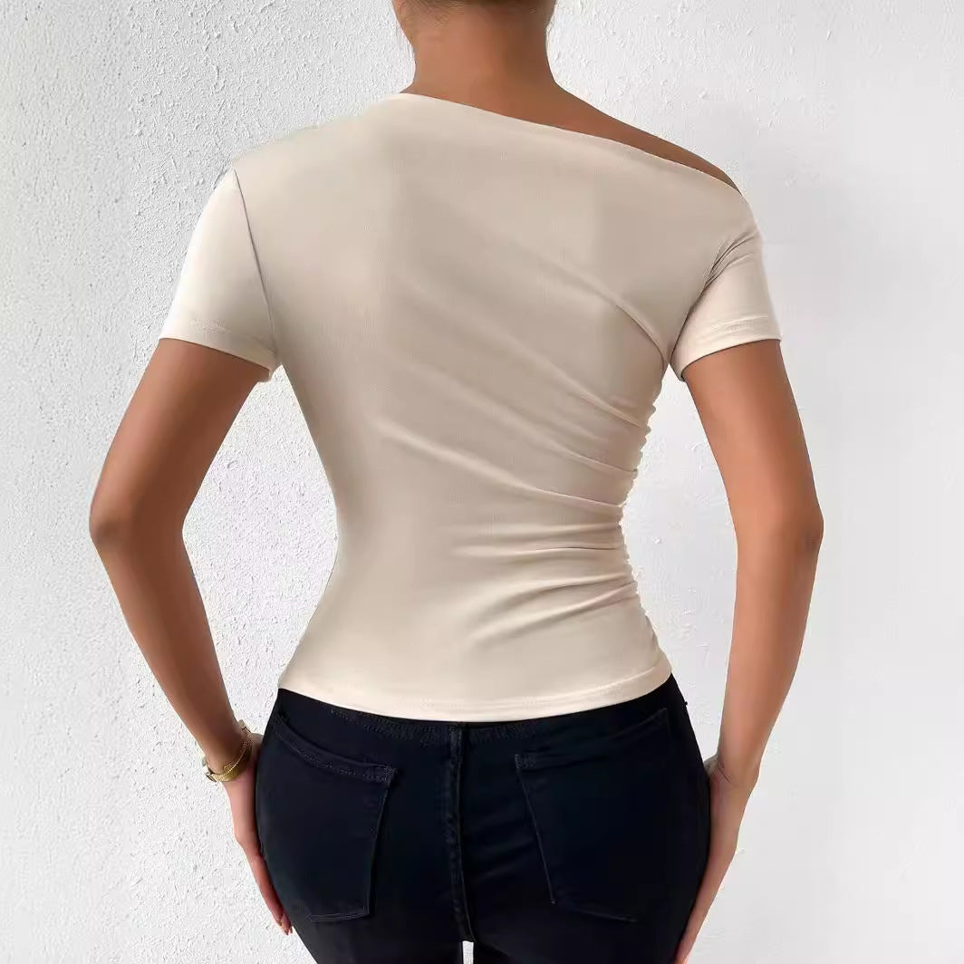 Damen elegantes T-Shirt mit raffinierten Raffungselementen Stalluxe