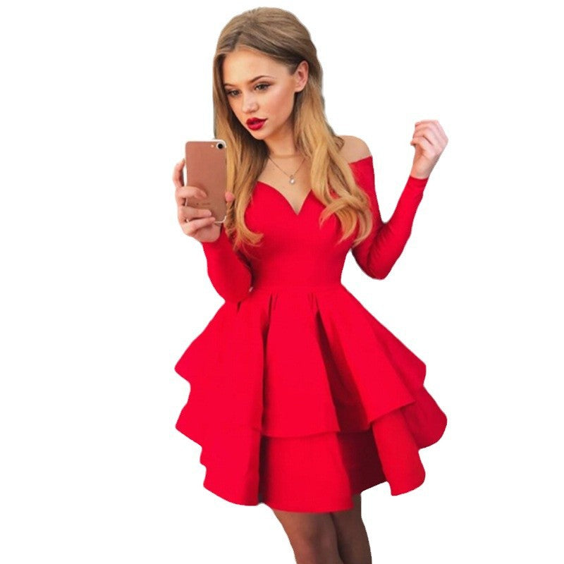 Damen Skaterkleid mit tiefem V-Ausschnitt und schwingendem Rock Stalluxe