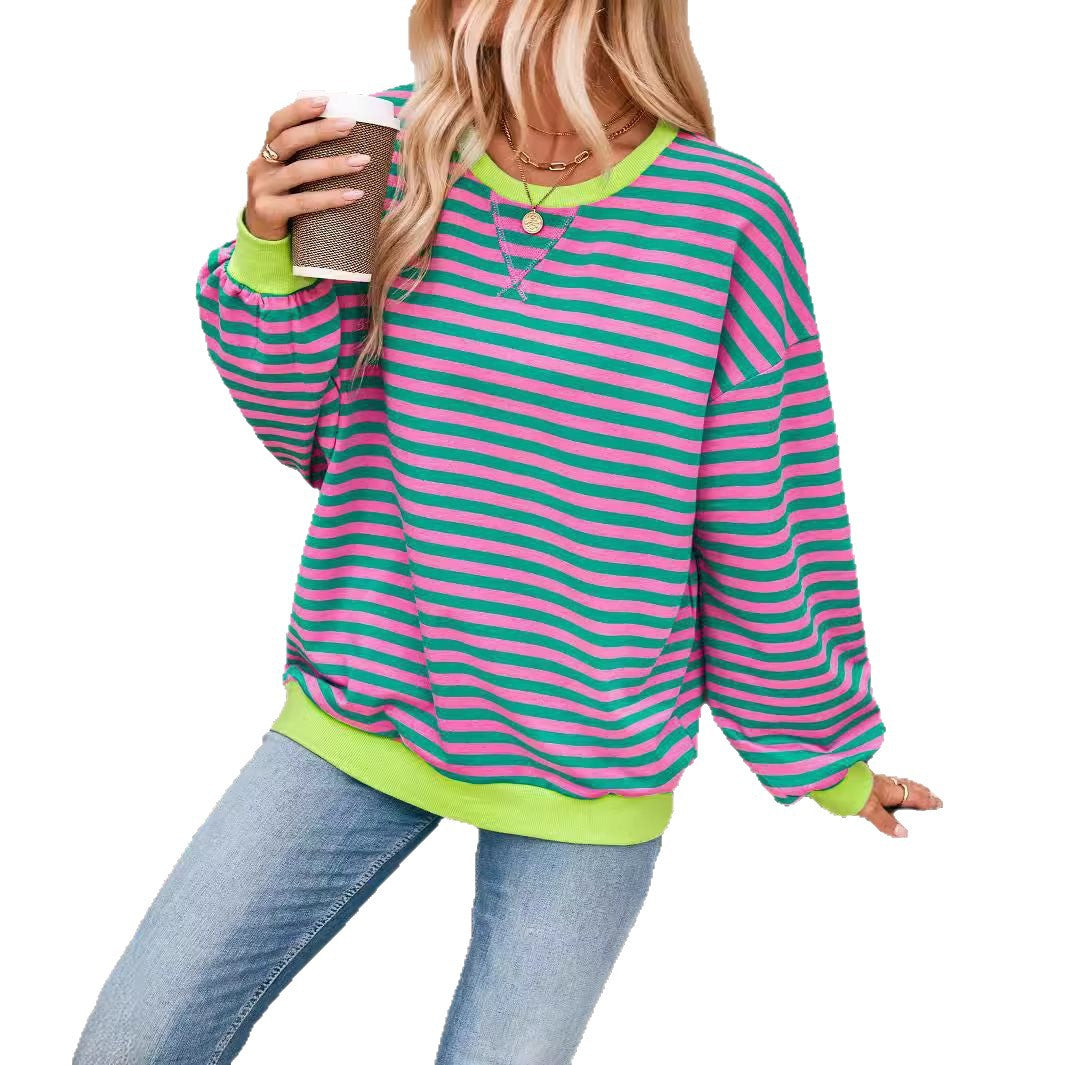 Damen lässiger Sweater mit auffälligem Streifenmuster und elastischen Bündchen Stalluxe