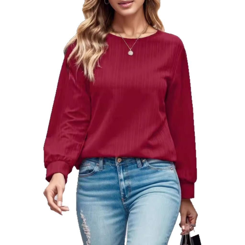 Damen modisches Oberteil mit elegantem Rippmuster und voluminösen Ärmeln Stalluxe