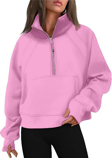 Damen Trendy Fleecepullover mit Stehkragen und Zipper Stalluxe