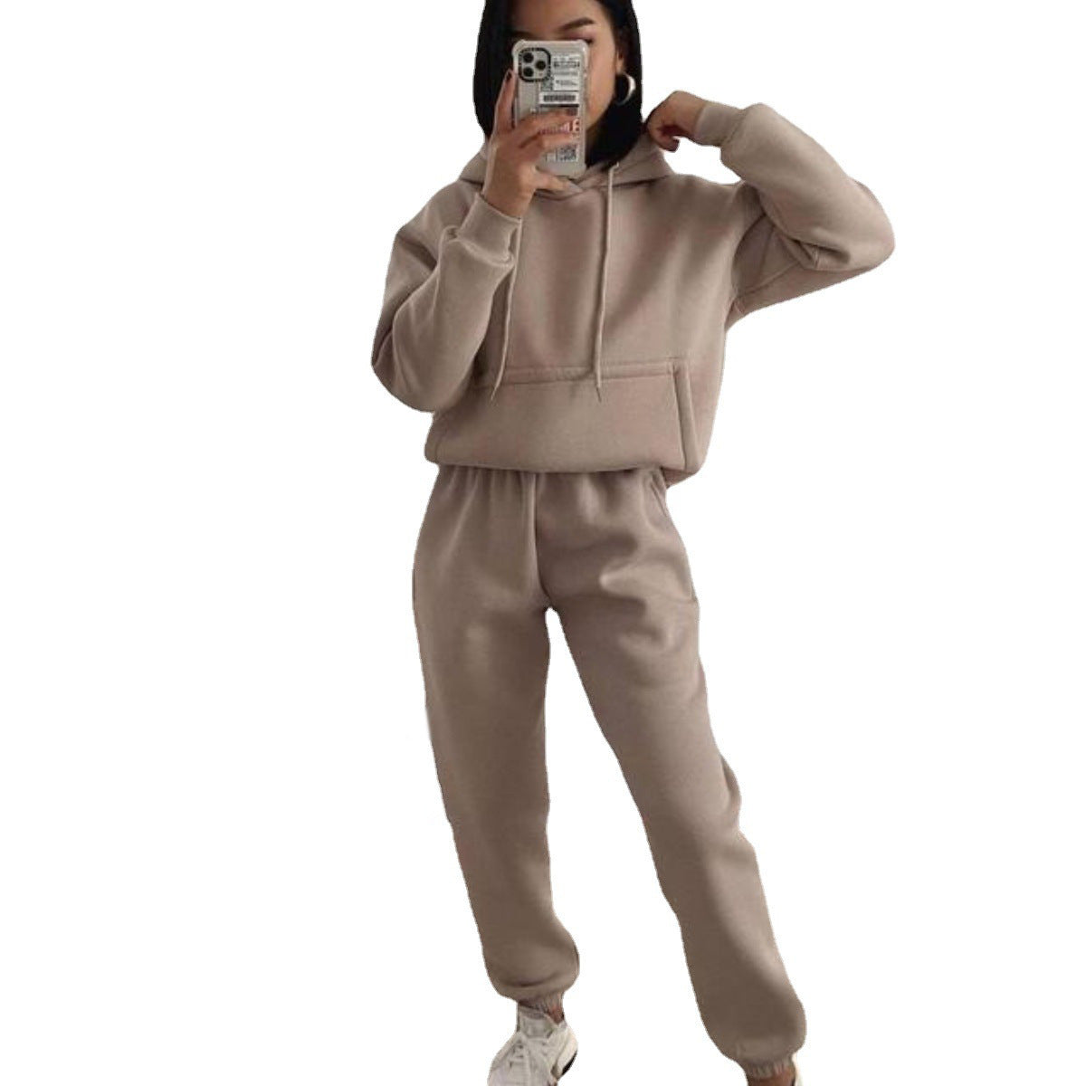 Damen lässiger Fleece-Sweatsuit mit cropped Hoodie und elastischer Hose Stalluxe