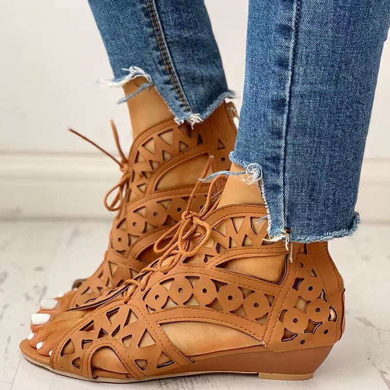 Damen Kunstleder-Sandalen mit Cut-Out-Design und Schnürung Stalluxe