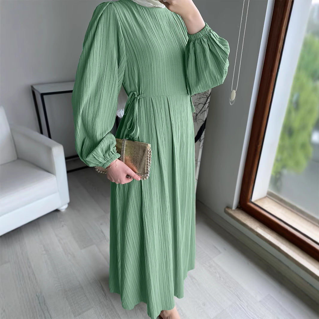 Damen Maxikleid mit raffiniertem Faltenwurf und elastischen Ärmeln Stalluxe