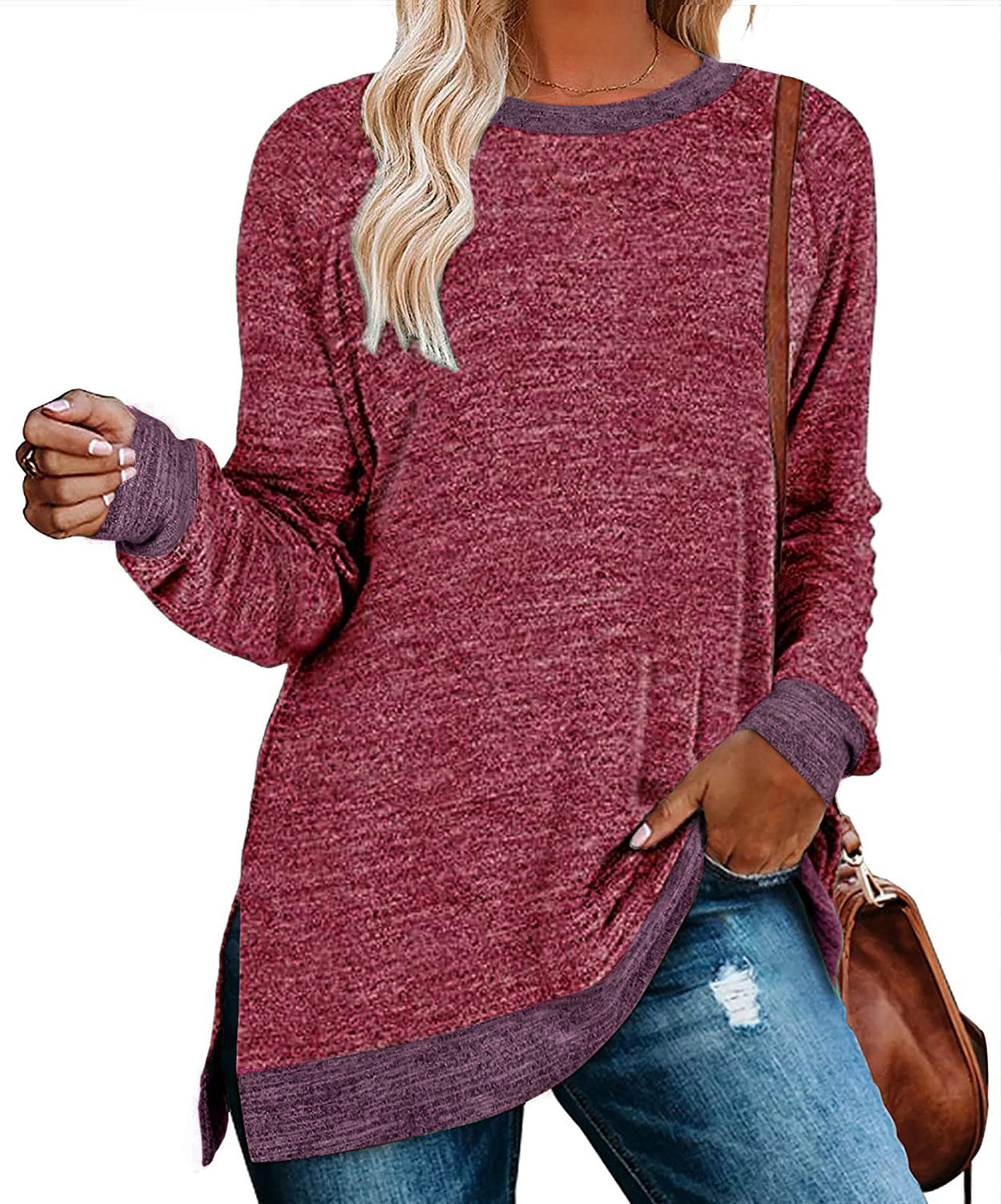 Damen lässiges Oversized Langarmshirt mit abgesetztem Saum Stalluxe