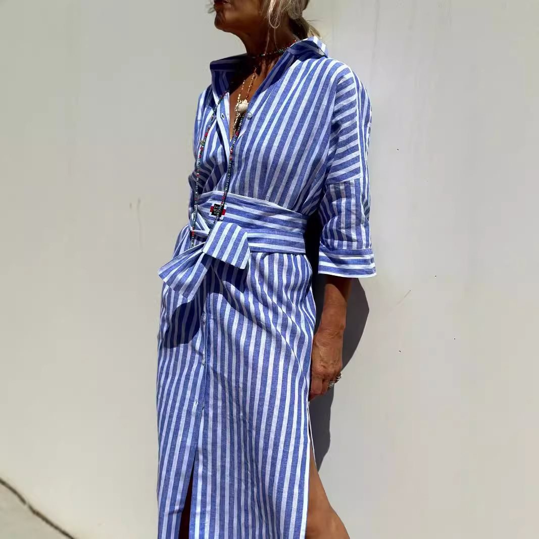 Damen Hemdblusenkleid mit modernem Schnürdesign und seitlichen Schlitzen Stalluxe