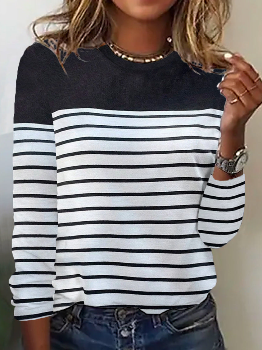 Damen Lässiges Rundhals Longsleeve mit Streifenmuster Stalluxe