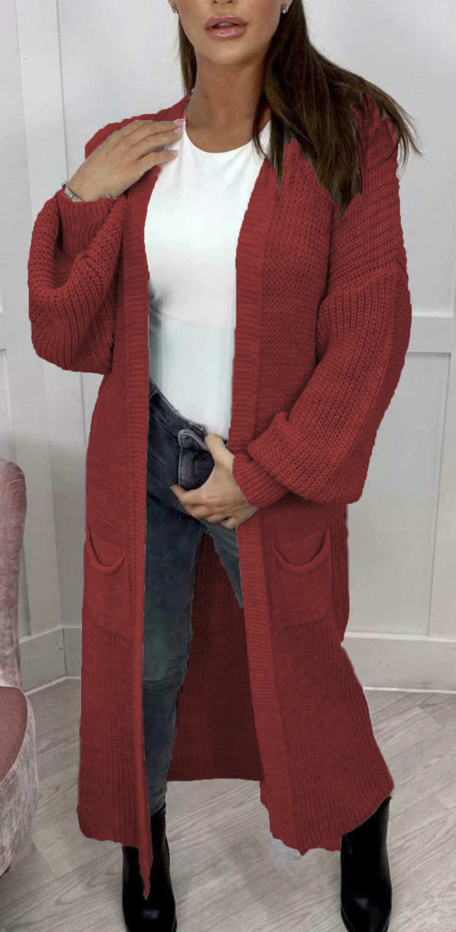 Damen Langer Strickcardigan mit strukturierter Maschenoptik und praktischen Taschen Stalluxe