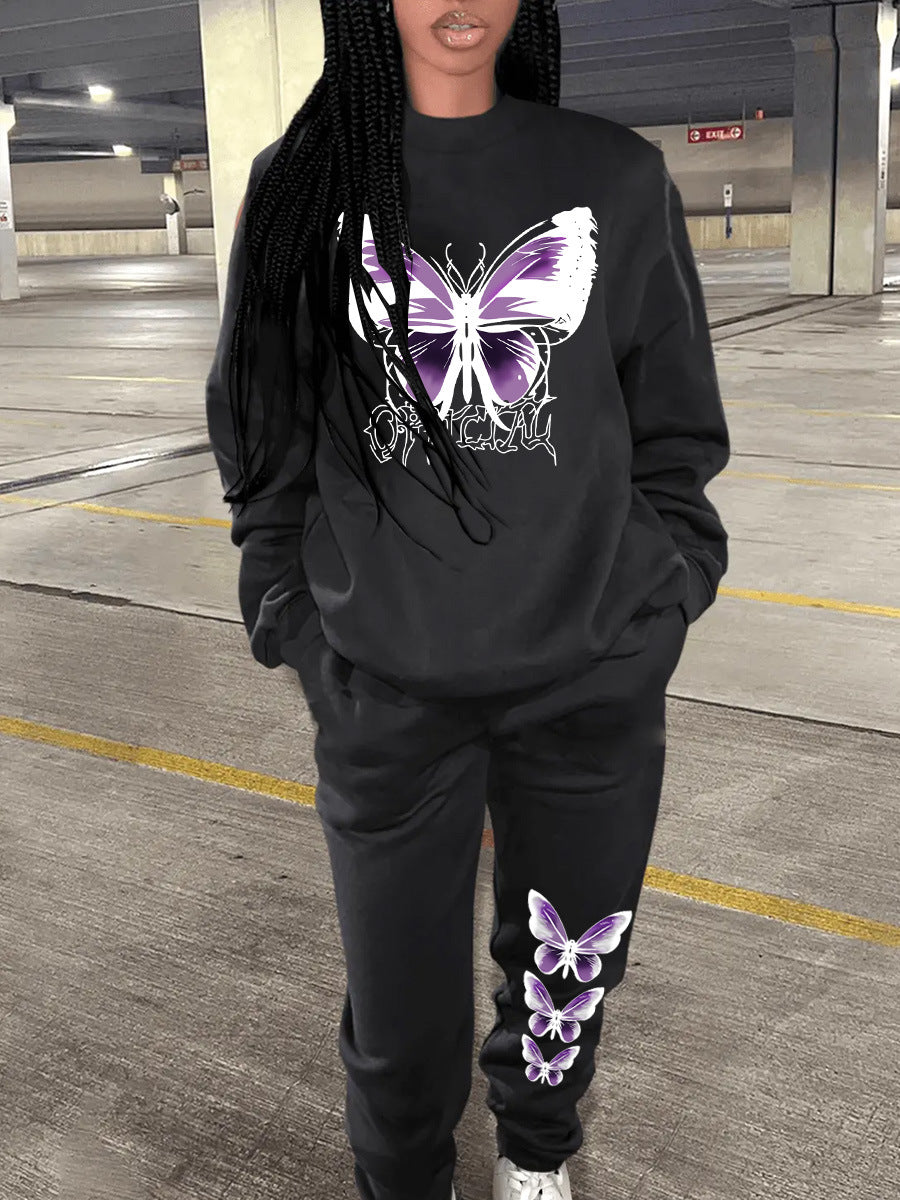 Damen Sweatshirt und Jogginghose Set mit kreativem Schmetterlingsdesign Stalluxe
