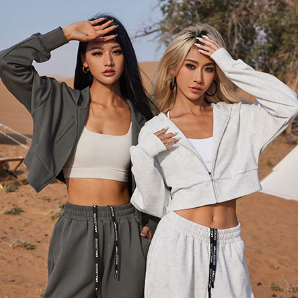 Damen lässiger Cropped Hoodie und Jogginghose mit Gummizug Stalluxe