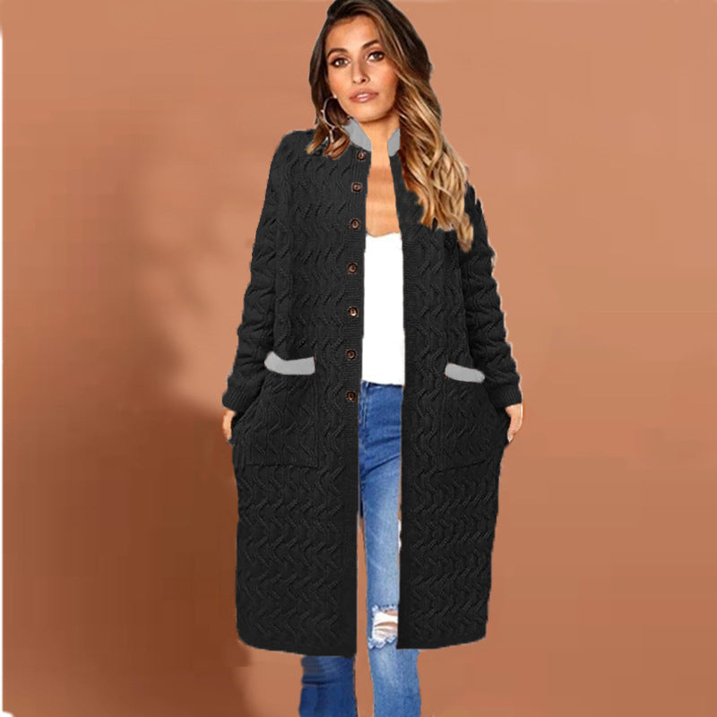 Damen Strickmantel mit großem Zopfdesign und praktischen Taschen Stalluxe