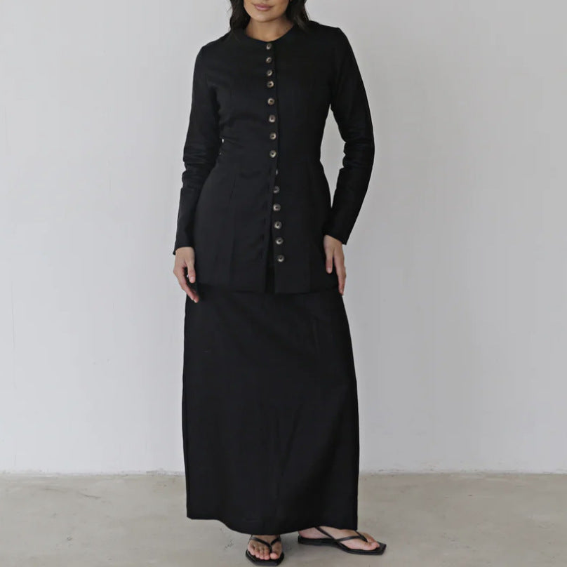 Damen Elegantes und Modisches Langarm-Kleid mit Krawattenverschluss Stalluxe