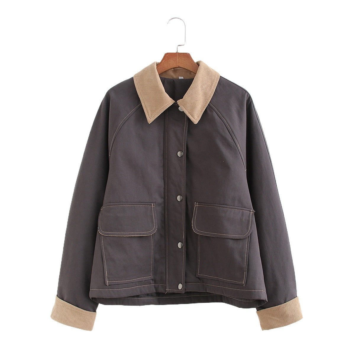 Damen lässige Übergangsjacke mit stylishem Cordkragen und praktischen Taschen Stalluxe