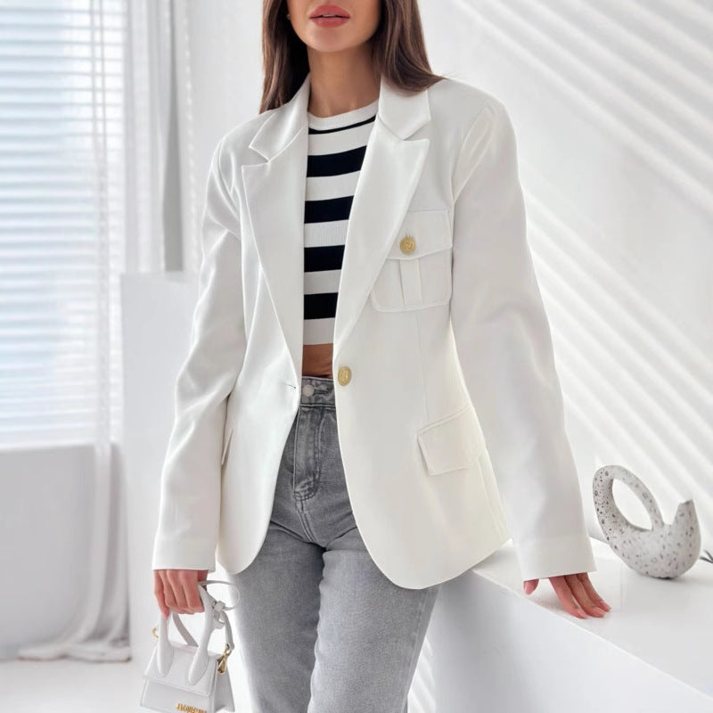 Damen Modischer Blazer mit aufgesetzten Taschen und eleganten Knopfdetails Stalluxe