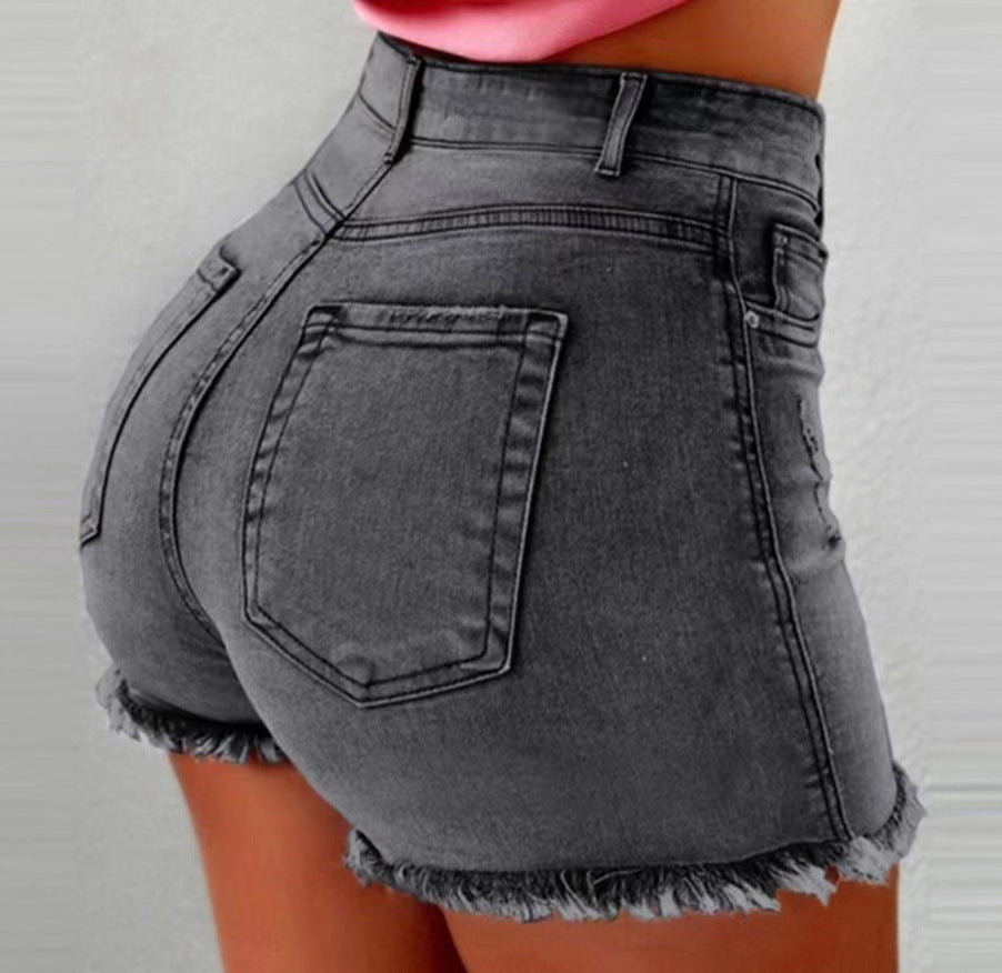 Damen Hochtaillierte Jeans-Shorts mit fransigem Saum Stalluxe