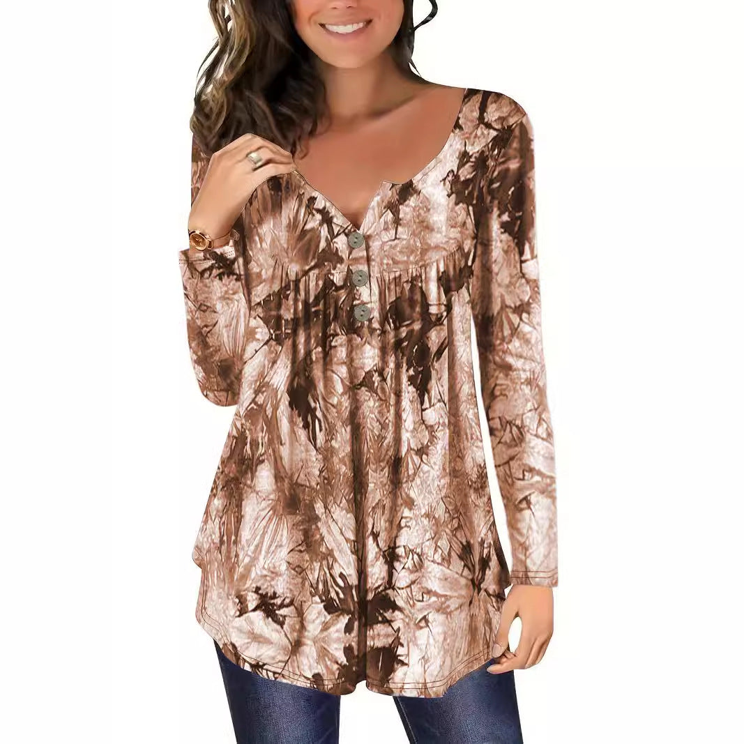 Damen lange Bluse mit Knopfleiste und elegantem Faltenwurf Stalluxe