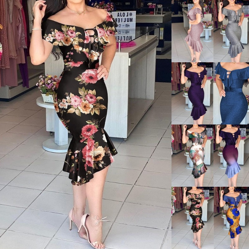 Damen Glitzerndes Midi-Kleid mit Rüschen und Schlitz Stalluxe