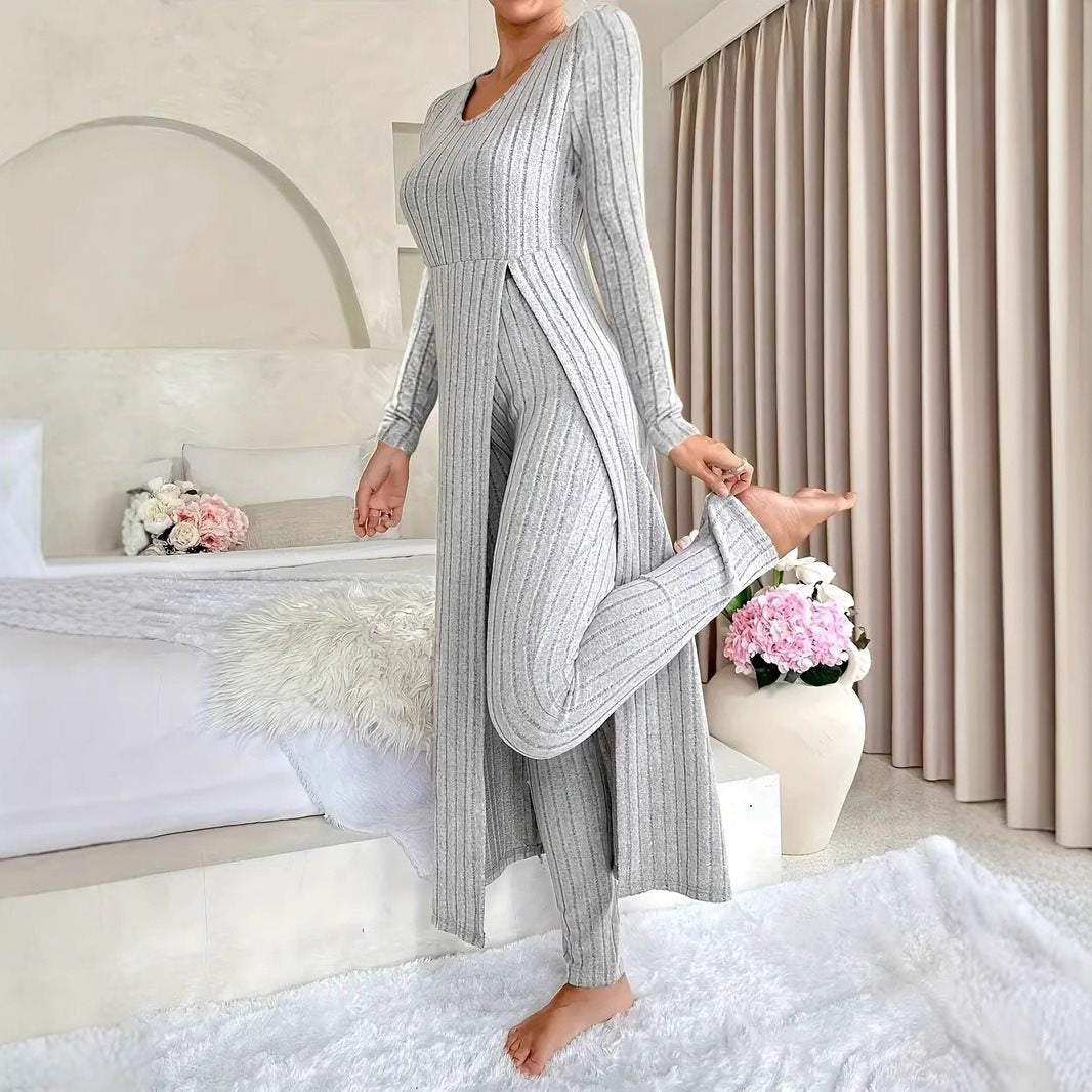 Damen Elegantes Maxijumpsuit mit hochsensibler Struktur und seitlichen Schlitzen Stalluxe