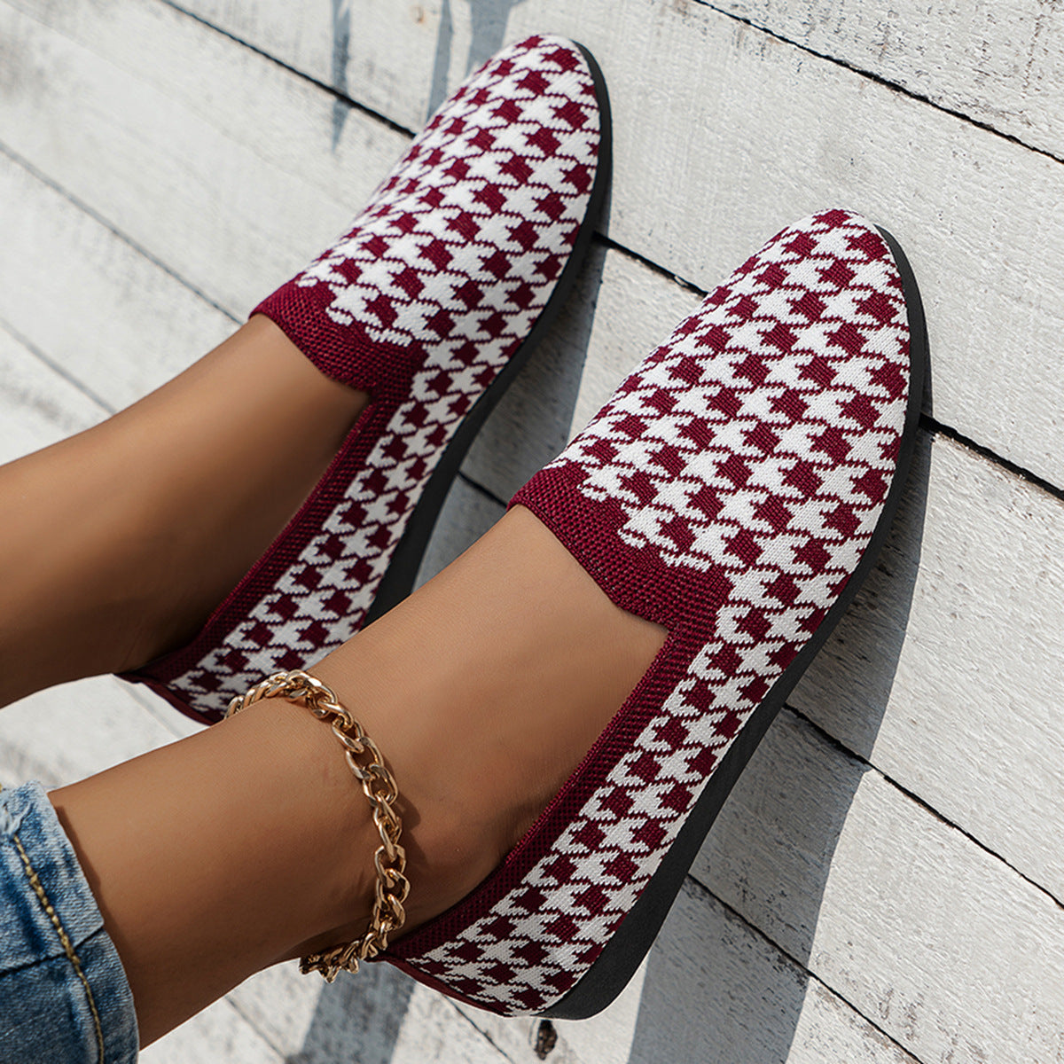 Damen Slip-On Sneakers mit innovativem Hahnentrittmuster und flexiblem Fußbett Stalluxe