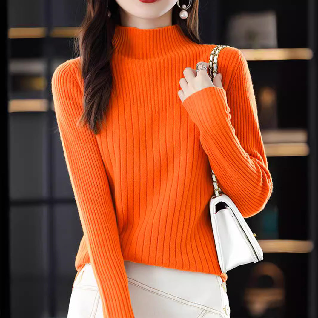 Damen eleganter Feinstrickpullover mit hohem Kragen und feinem Rippmuster Stalluxe