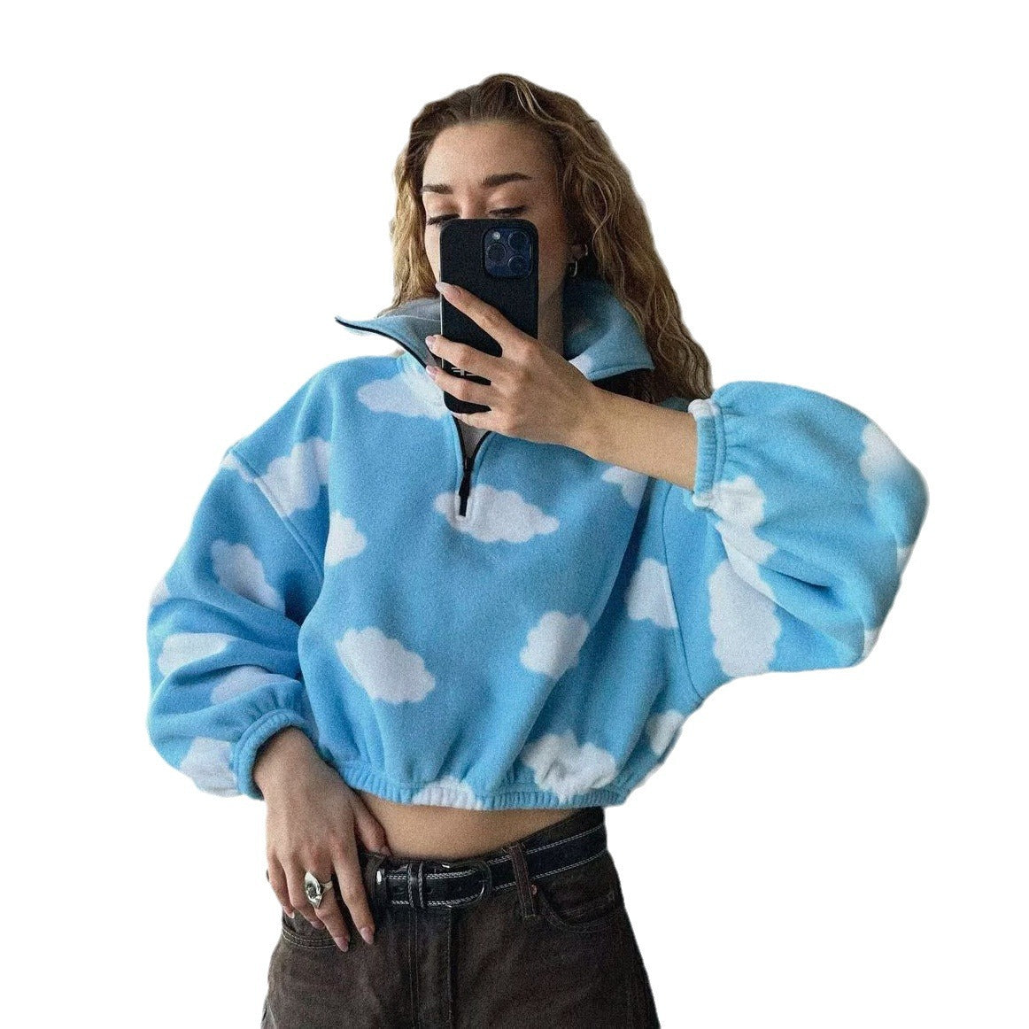 Damen Crop-Pullover mit Wolkenmuster Stalluxe